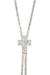 Rhinestone 47" Cross Slider Necklace - Crystal Silver - Pack of 6