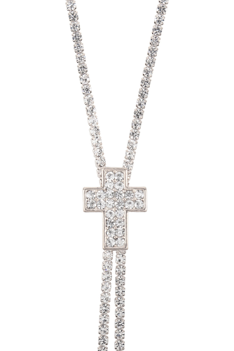Rhinestone 47" Cross Slider Necklace - Crystal Silver - Pack of 6