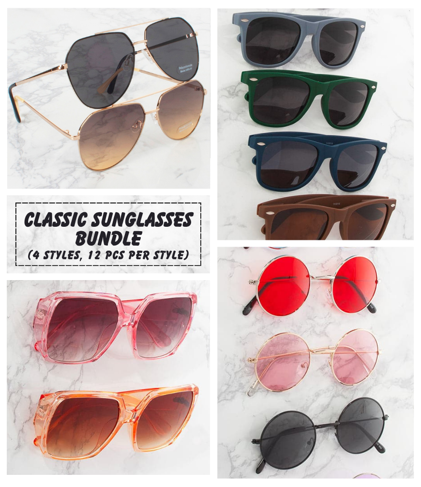 Best Seller Classic Sunglasses Bundle – 4 Styles, 12 pcs per Style