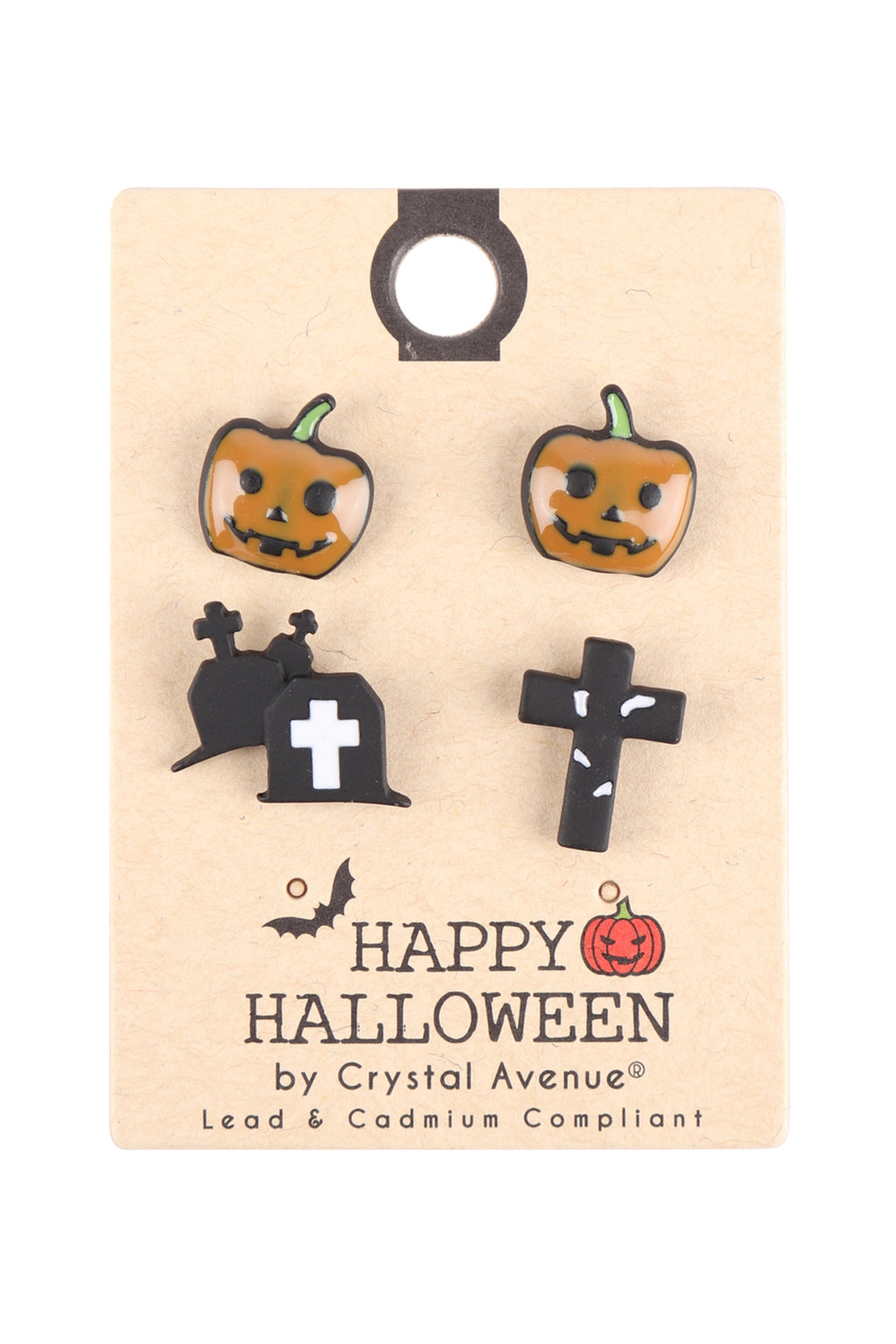 Halloween Pumpkin Tom Cross 2 Pairs Stud Earrings Black - Pack of 6