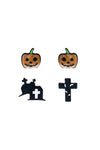 Halloween Pumpkin Tomb Cross 2 Pairs Stud Earrings Black - Pack of 6