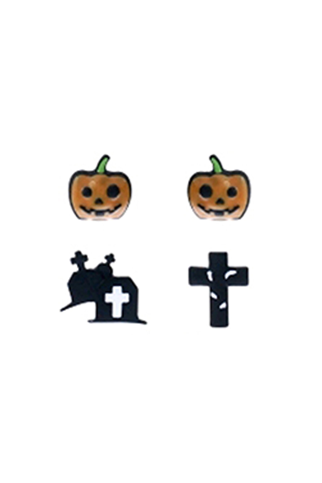 Halloween Pumpkin Tom Cross 2 Pairs Stud Earrings Black - Pack of 6