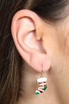 Christmas Stocking Drop Fish Hook Earrings Gold - Pack of 6