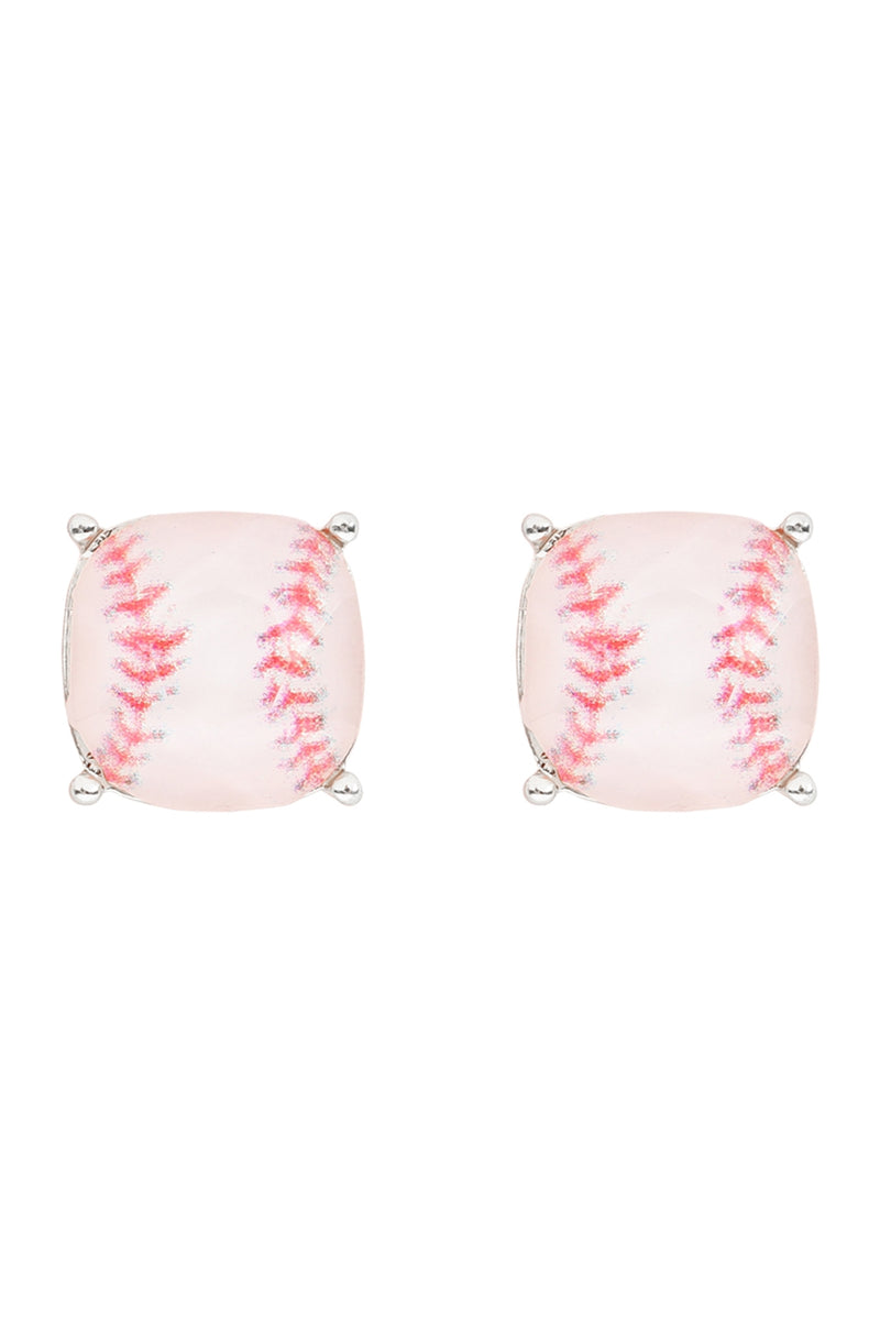 Sports Cushion Cut Baseball Stud Earrings White Silver - Pack of 6