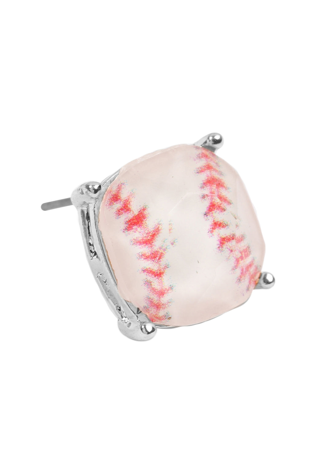 Sports Cushion Cut Baseball Stud Earrings White Silver - Pack of 6