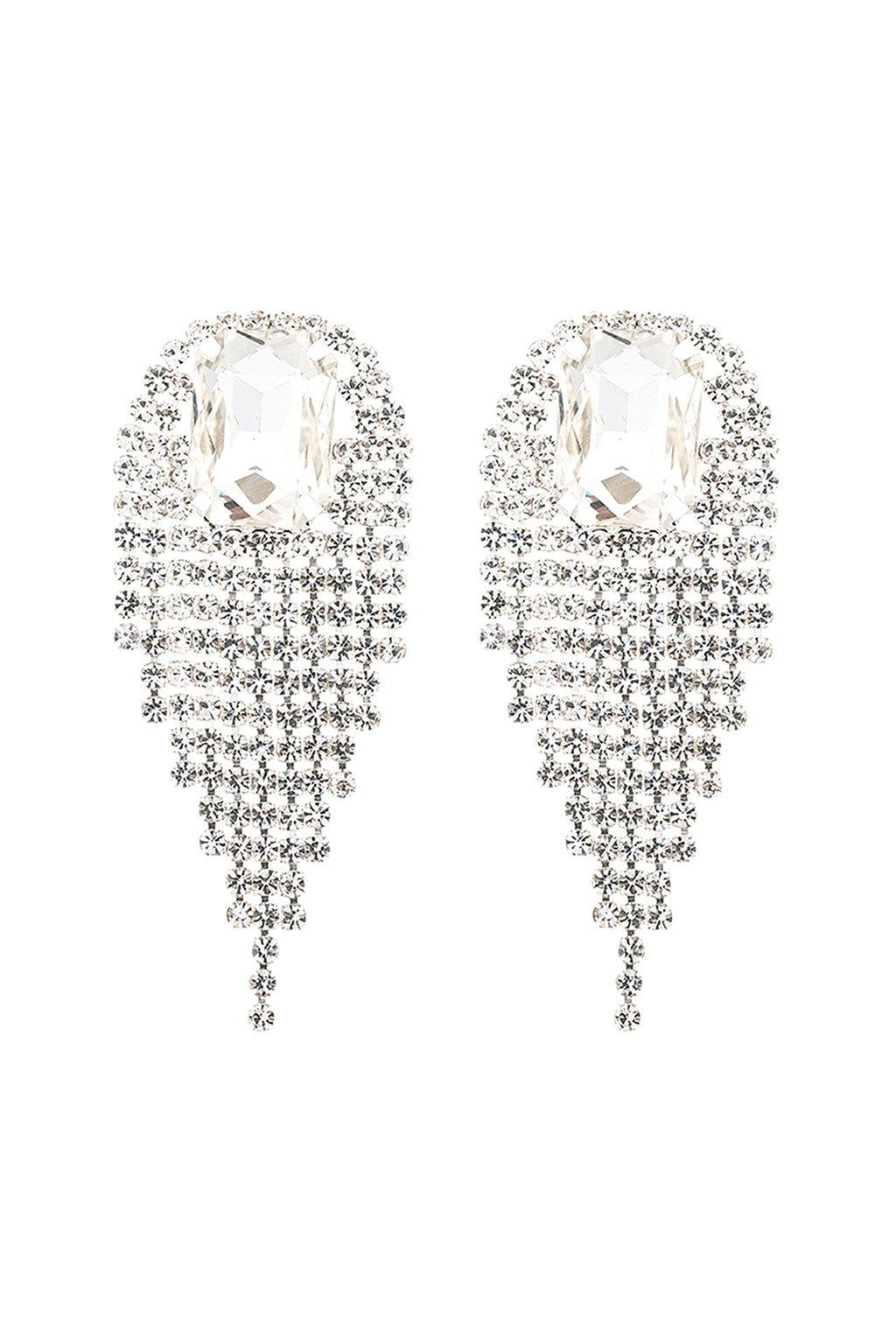 Rhinestone Square Fringe Tassel Earrings Crystal Silver - Pack of 6