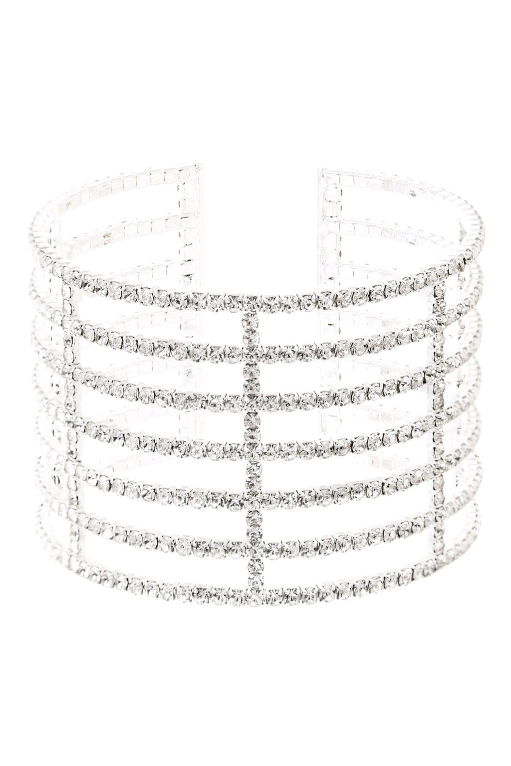 7 Line Memory Wire Rhinestone Cuff Bracelet Crystal Silver - Pack of 6