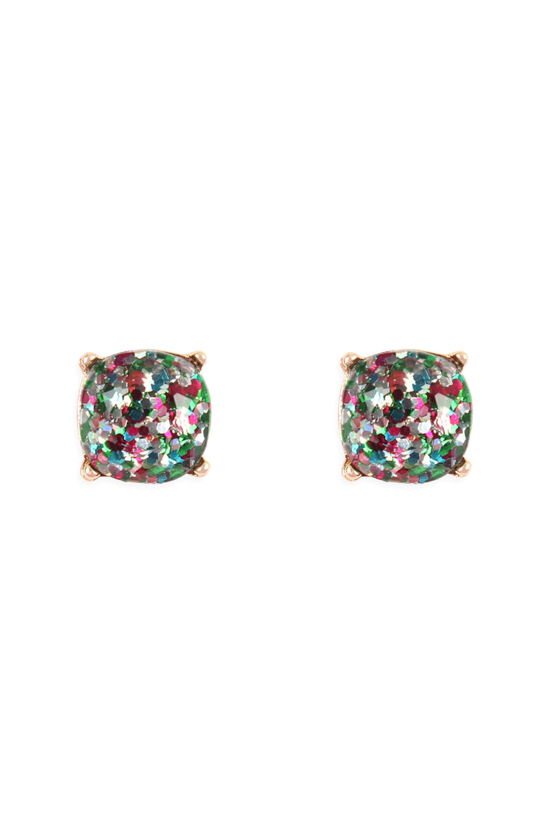 Multicolor Glitter Epoxy Stud Earrings - Pack of 6