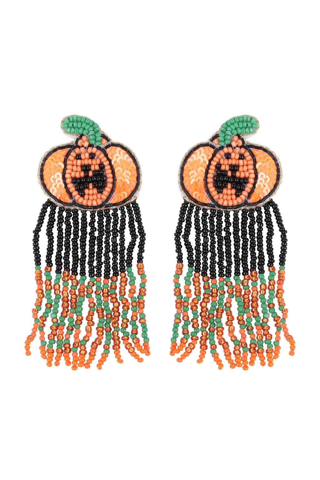 Halloween Pumpkin Fringe Seed Beads Drop Earrings Multicolor - Pack of 6