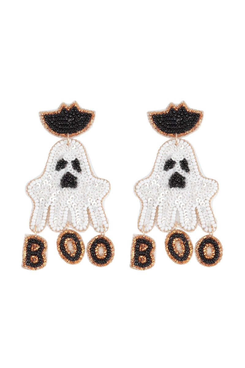 Halloween Ghost Sequin and Seed Beads Drop Earrings Black White - Pack of 6