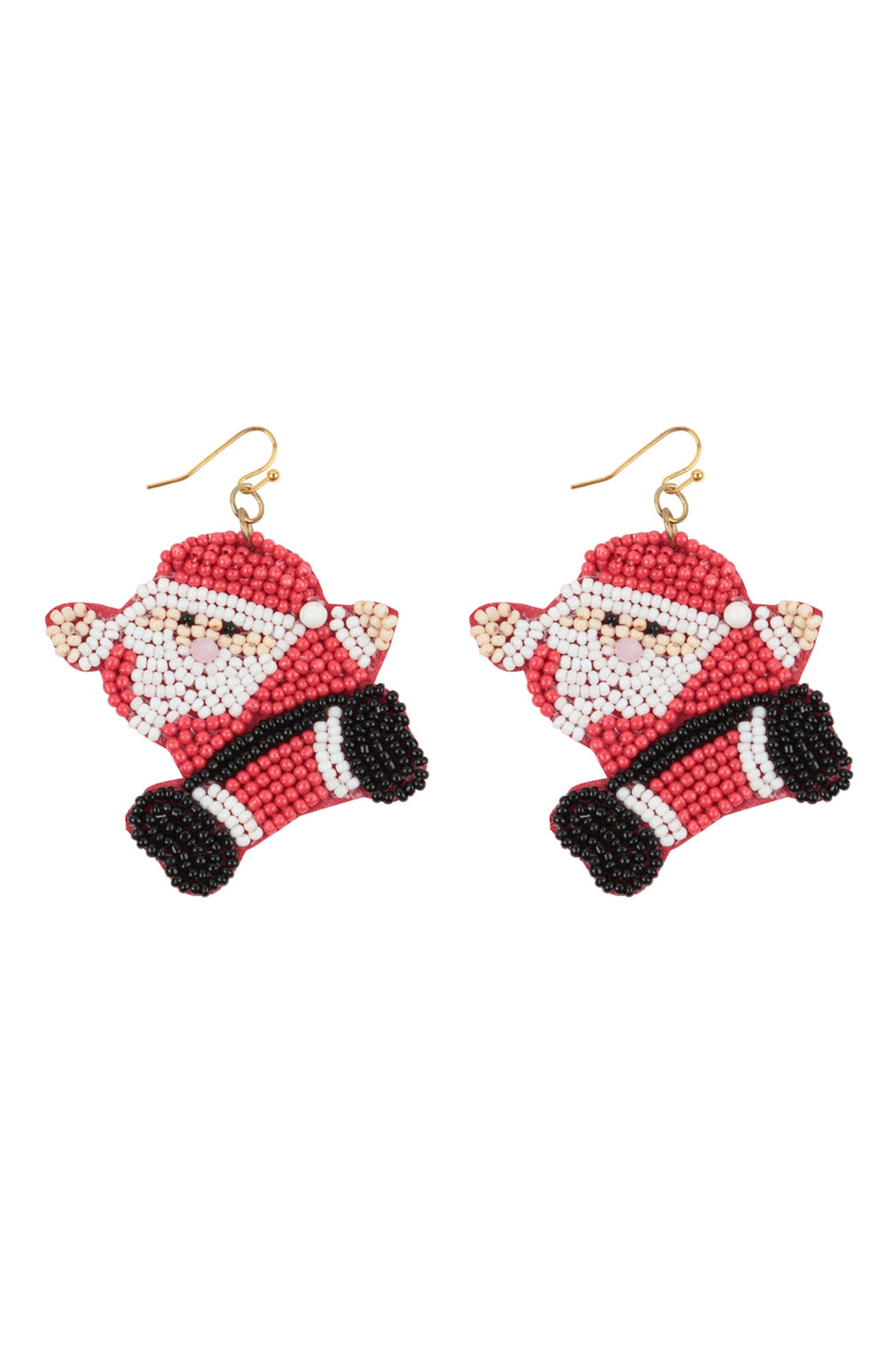 Christmas Santa Pattern Seed Beads Hook Earrings Red Multicolor - Pack of 6