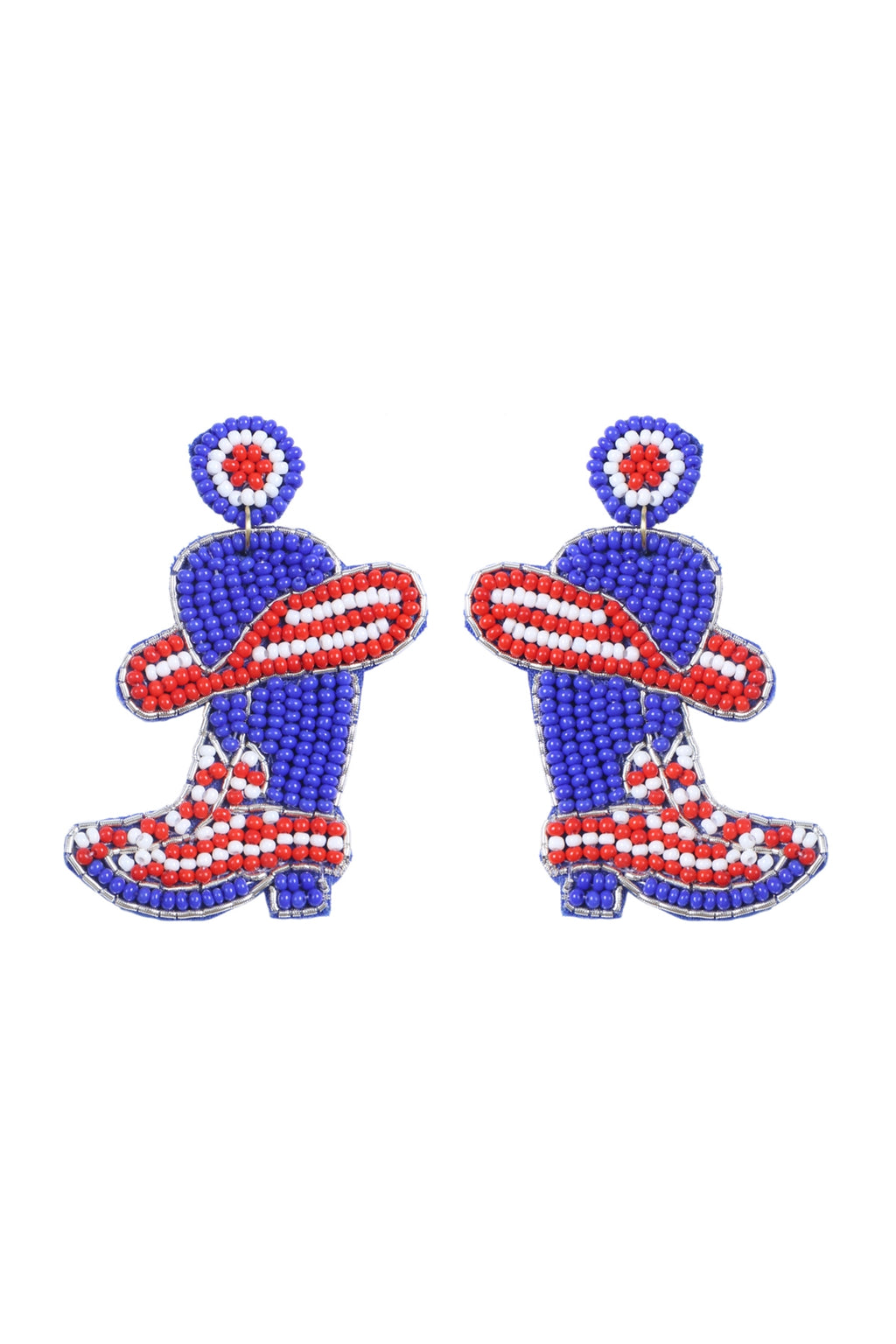 Western Boots Seed Bead Drop Earrings Red Blue - Pack of 6
