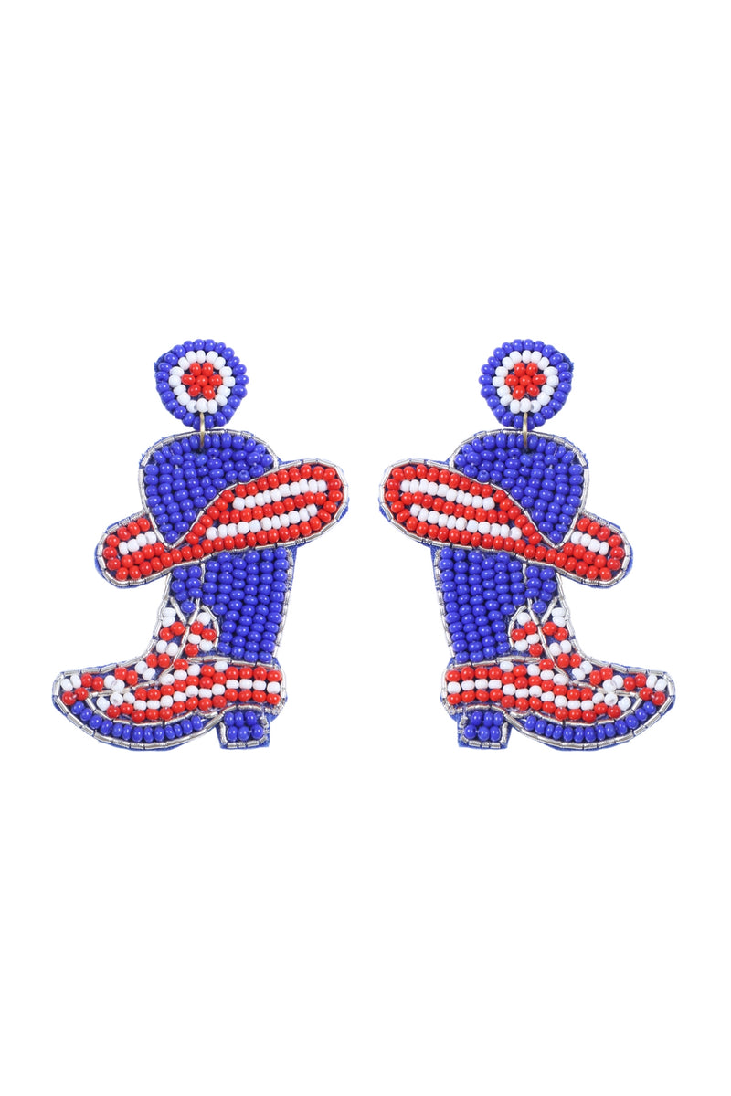 Western Boots Seed Bead Drop Earrings Red Blue - Pack of 6