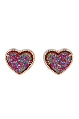 Valentine Heart Druzy with Rhinestone Post Earrings White - Pack of 6