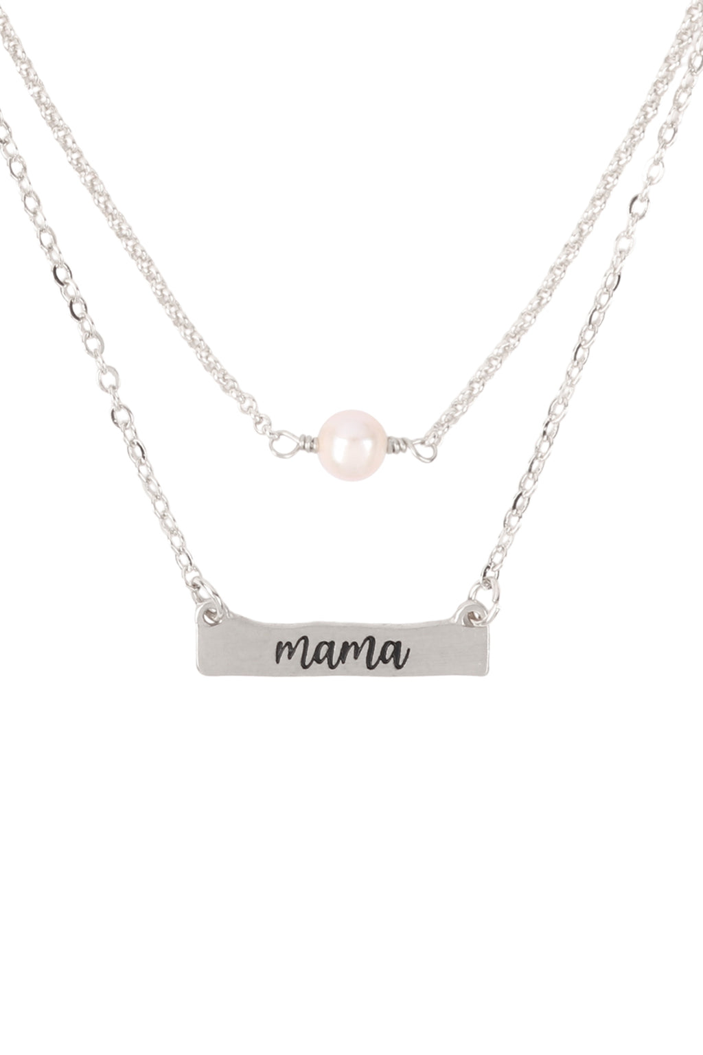 "Mama" Inspirational Pearl 3 Set Necklace Matte Silver - Pack of 6