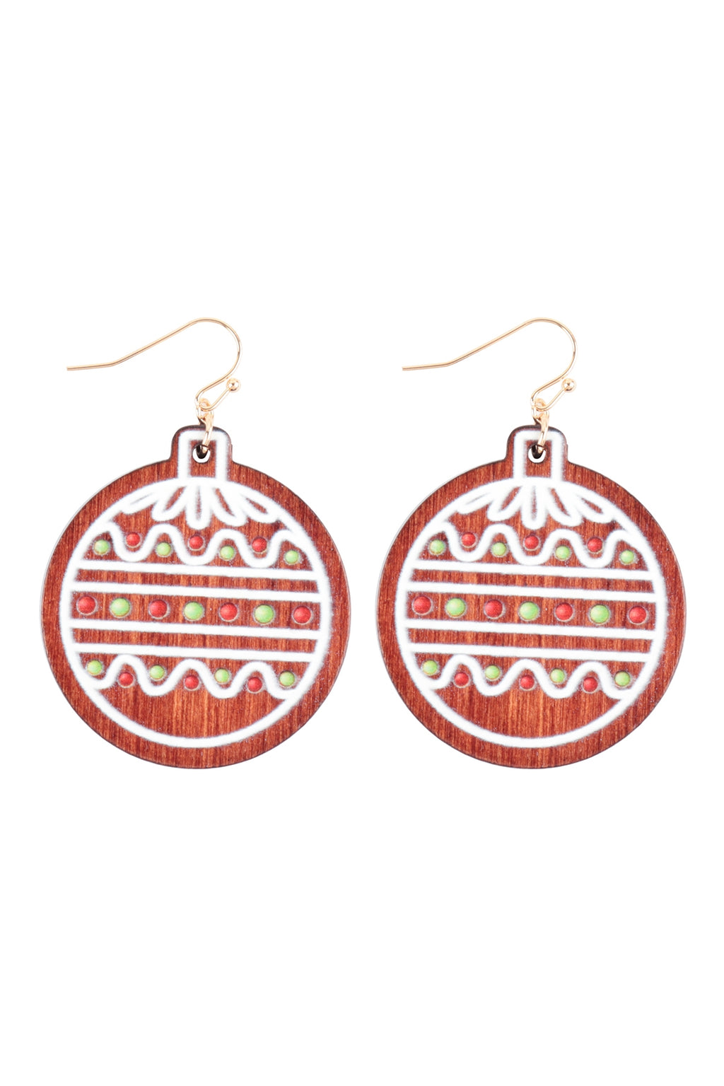 1.75" Wood Christmas Ornament Ball Hook Earrings - Pack of 6