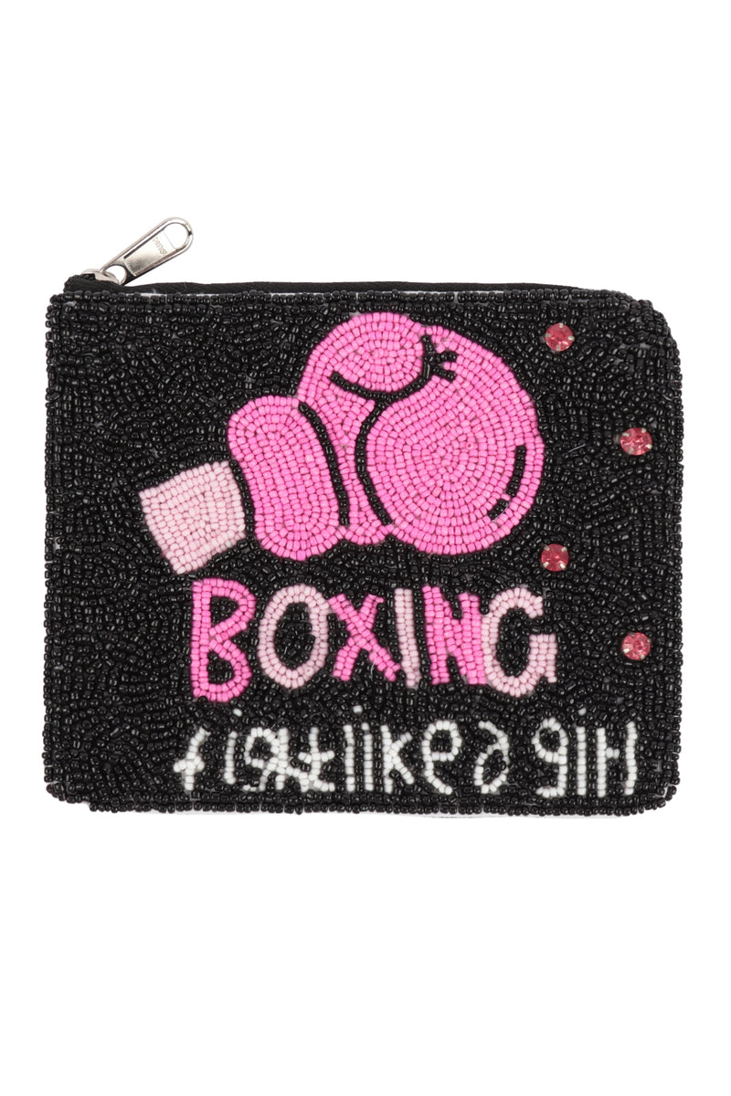 Boxing Fight Like A Girl Seed Beads Coin Pouch Black - Pack of 6