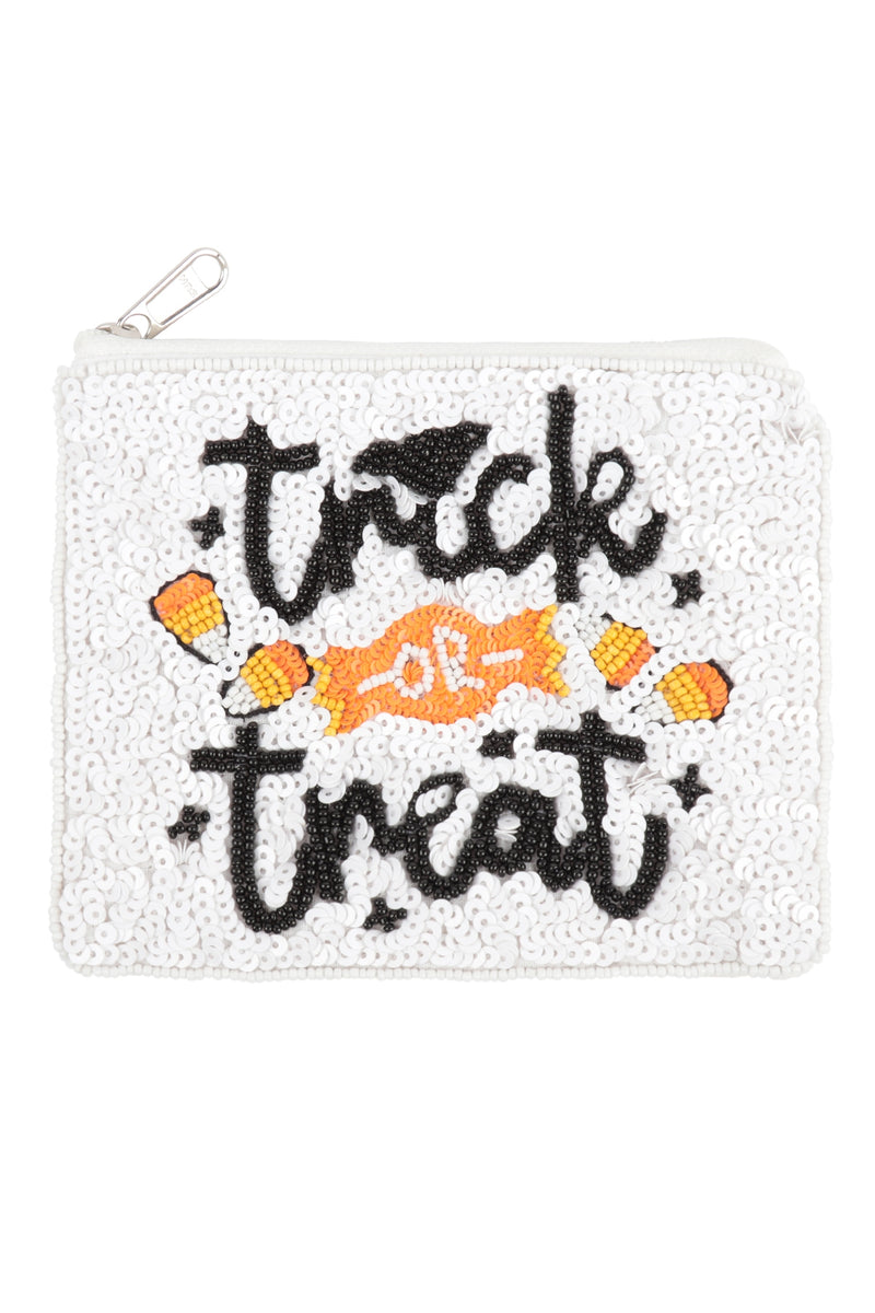 Halloween Trick or Treat Sequin Coin Pouch White - Pack of 6