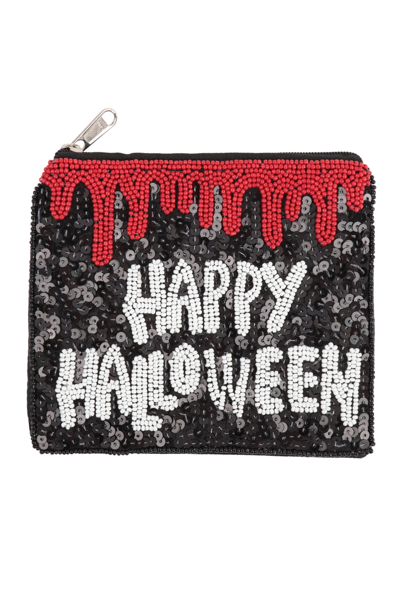 Happy Halloween Sequin and Seed Beads Coin Pouch Black - Pack of 6