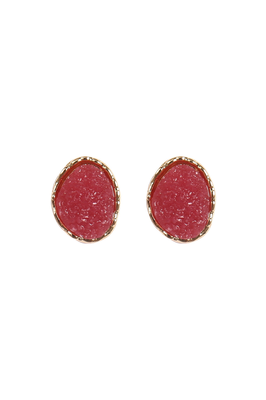 Oval Druzy Stone Post Earrings Gold Fuchsia - Pack of 6