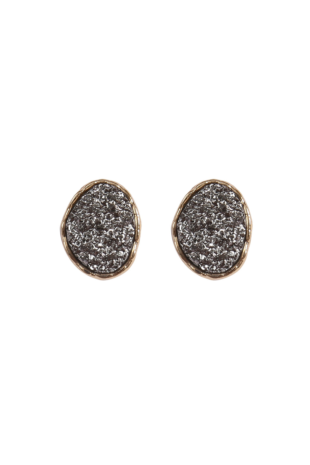 Oval Druzy Stone Post Earrings Gold Hematite  - Pack of 6