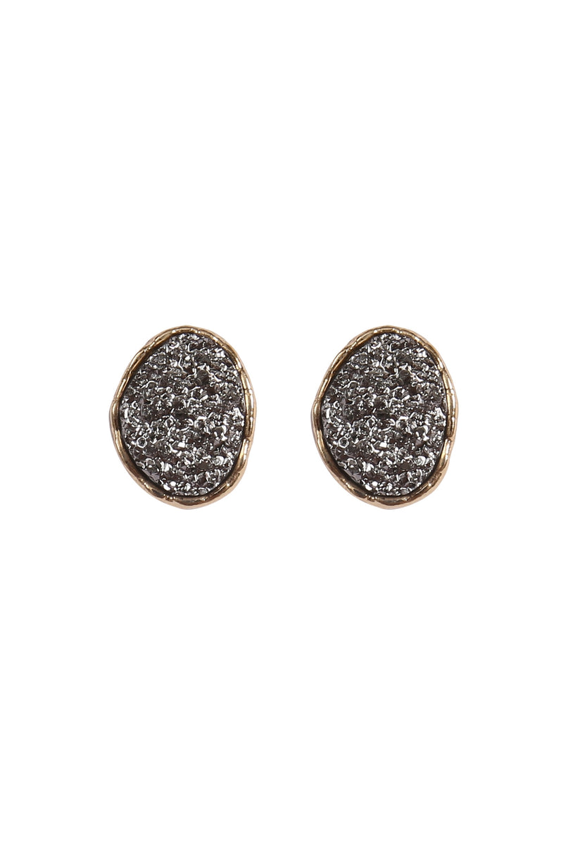 Oval Druzy Stone Post Earrings Gold Hematite  - Pack of 6