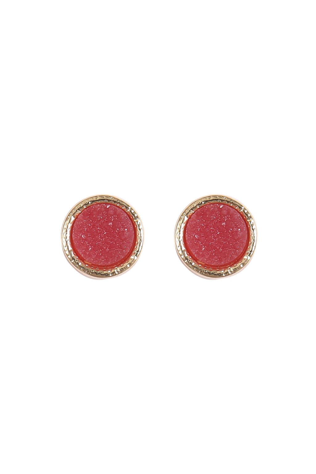 Round Druzy Stone Post Earrings Gold Fuchsia - Pack of 6