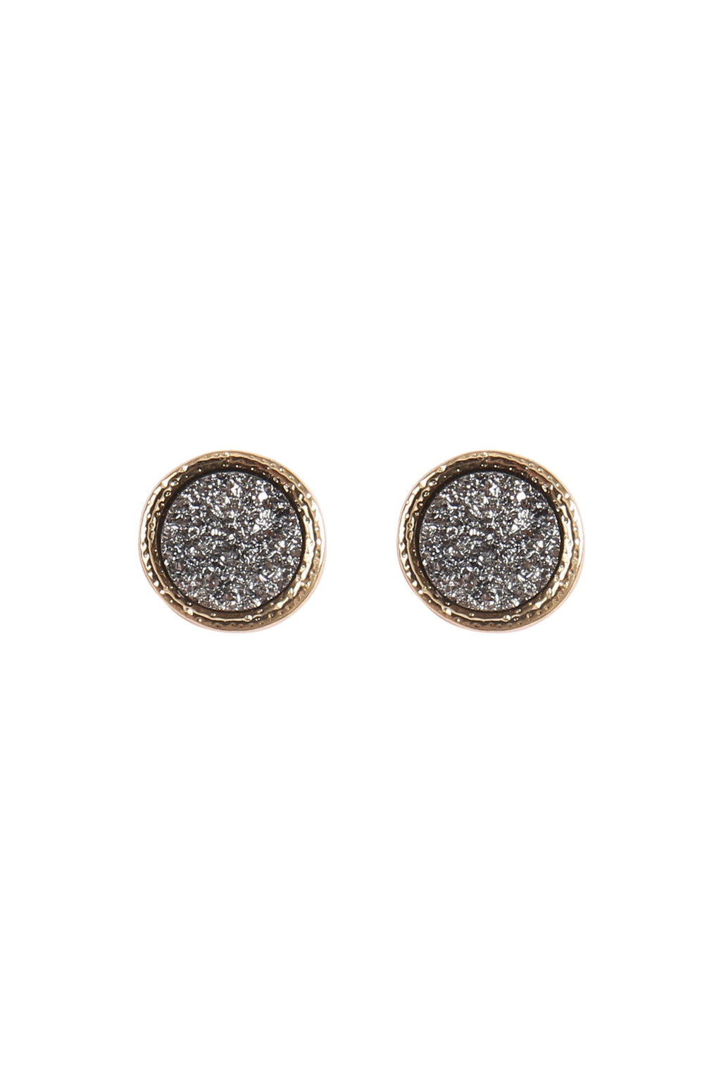 Round Druzy Stone Post Earrings Gold Hematite - Pack of 6