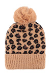 Leopard Knitted Pompom Beanie Brown - Pack of 6