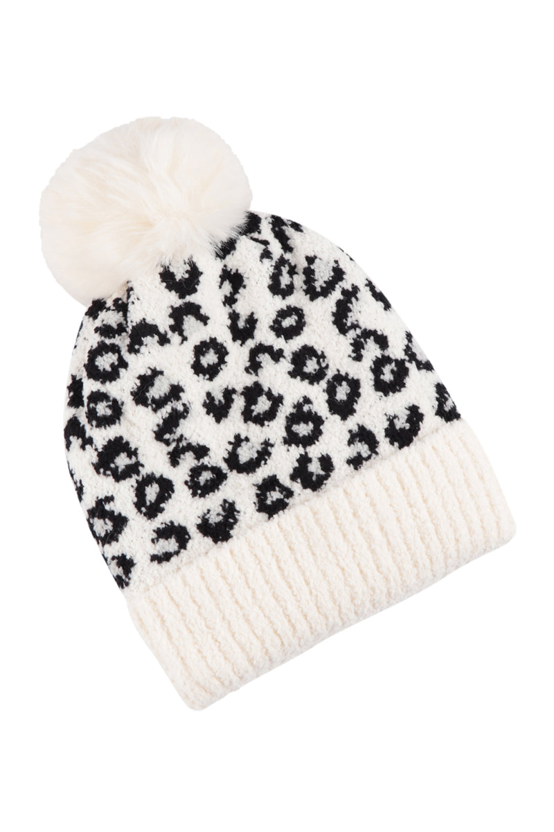 Leopard Double Beanie Ivory - Pack of 6