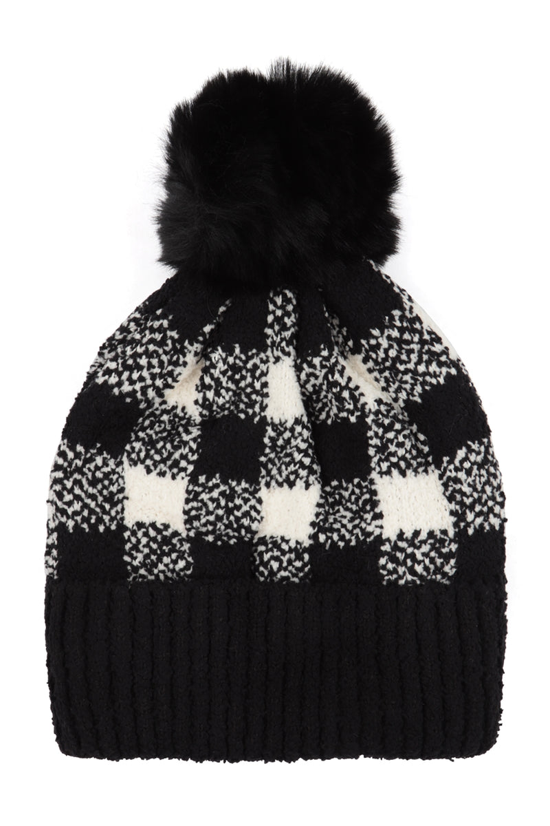 Buffalo Plaid Double Beanie Black - Pack of 6