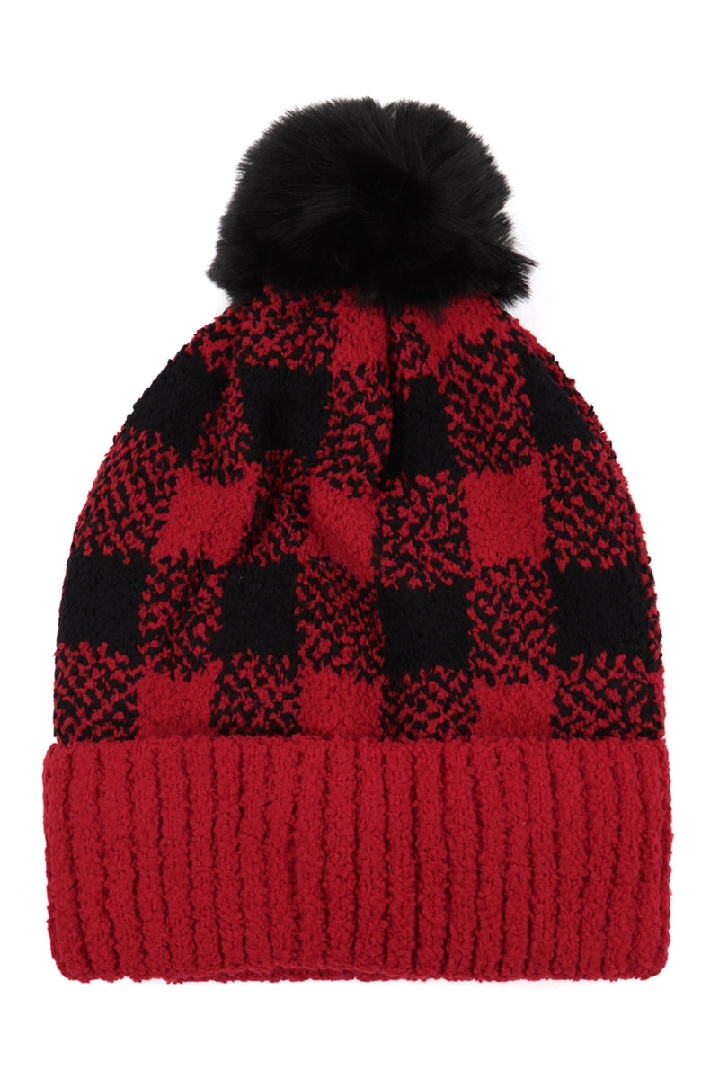 Buffalo Plaid Double Beanie Red - Pack of 6