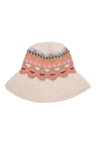 Nordic Pattern Knitted Bucket Hat Taupe - Pack of 6