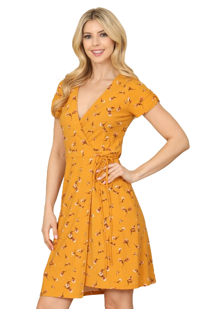 Mustard with Flower Print Dress -  Pack of 6