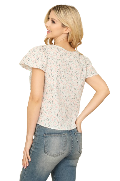 Ivory Pink Floral Print Knot Top - Pack of 6
