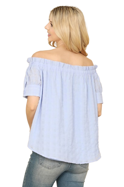 Baby Blue Off Shoulder Ruffle Detail Top - Pack of 6