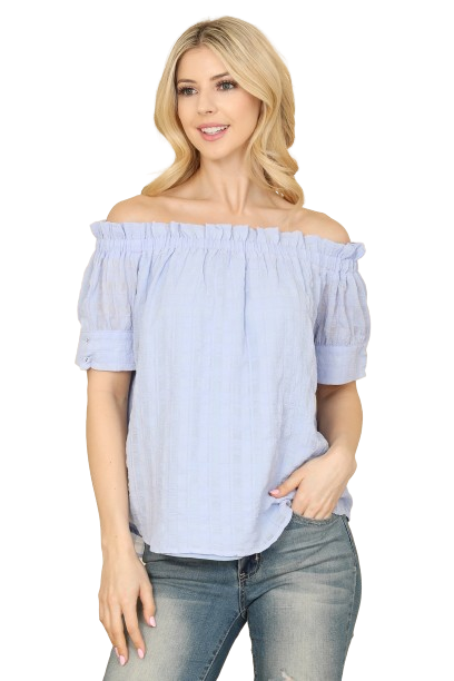 Baby Blue Off Shoulder Ruffle Detail Top - Pack of 6