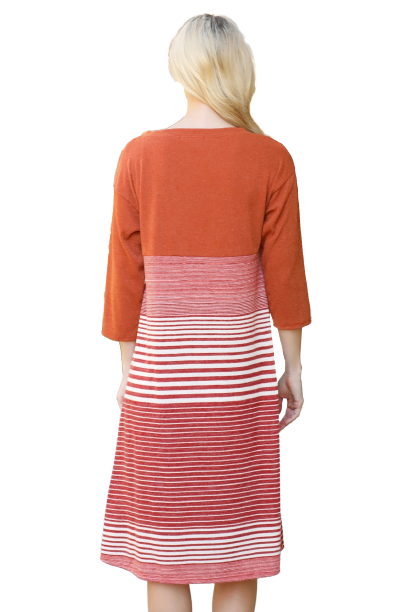 Rust Quarter Sleeve Stripe Dress - Pack of 6