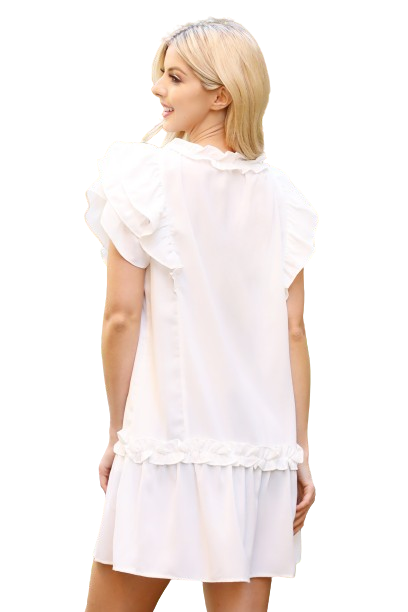 Off White Layered Ruffle Sleeve Tassel Detail Dress -  Pack of 6