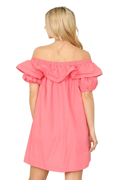 Rose Pink Ruffled Off Shoulder Dress -  Pack of 6