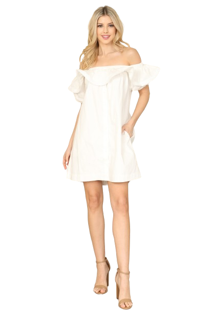 Off White Ruffled Off Shoulder Dress -  Pack of 6