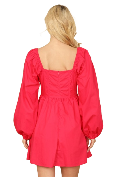 Magenta Square Necklines Puff Sleeve Mini Dress -  Pack of 6