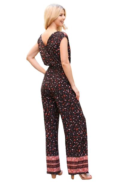 Black Plus Size Multi Ditsy Floral Jumpsuit - Pack of 6