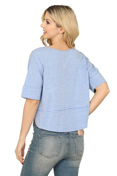 Denim Front Pleated & Button Detail Crop Top - Pack of 6
