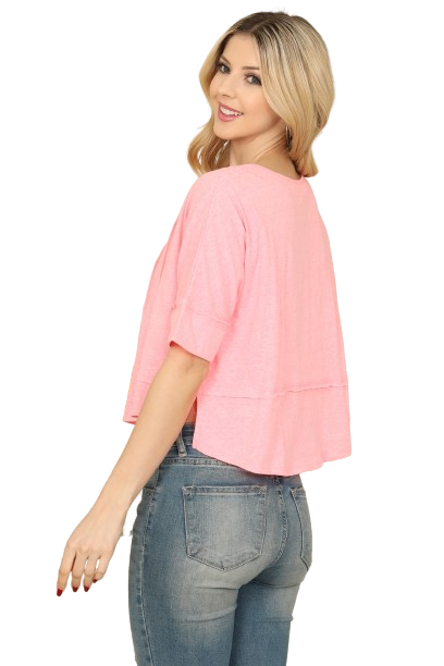 Neon Pink Front Pleated & Button Detail Crop Top - Pack of 6
