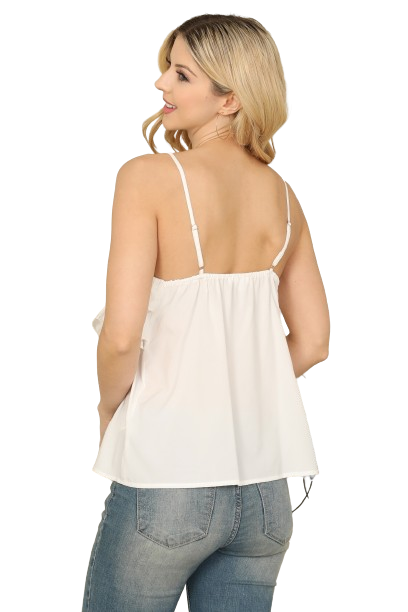 Off White Ruffle Detail Spaghetti Top - Pack of 6