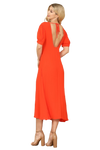 Orange Solid Puff Short Sleeve V Neck Midi Dress - Pack of 5