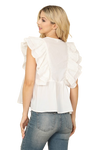 Off White Ruffle Sleeve V Neck Solid Top - Pack of 6