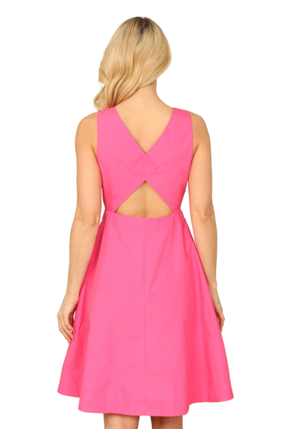 Hot Pink Sleeveless V Neck Button Detail Solid Dress -  Pack of 5