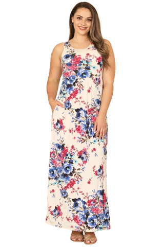 Magenta Plus Size Floral V Neck Sleeveless Dress - Pack of 6